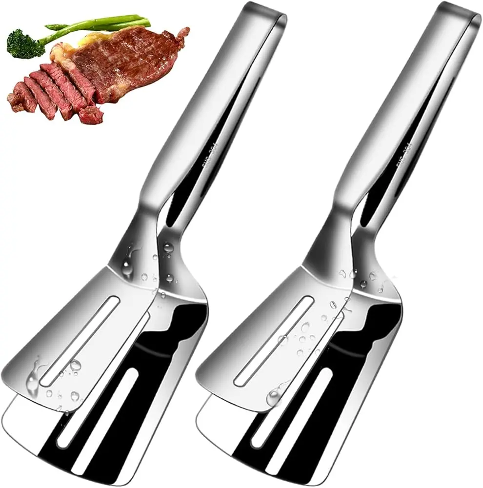 Picture of Stainless Steel Cooking Tong - Multifunctional Slotted Fish Double-Sided Spatula for Cooking, Gripper for Steak Clamps, Bread Roti Chapati - Silver