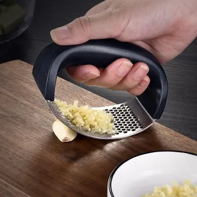 Picture of Stainless Garlic Press Household Press Squeezer Manual Gralic Press Device Handheld Ginger Garlic Tools Kitchen Accessories - Black