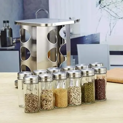 Picture of Spice Rack Set of 12 Spice Jars Stainless Spice Rack, Seasoning Storage Organization Spice, - Multicolor