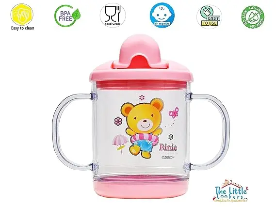 Picture of Sippy Cup/Sipper Mugs, Kids Flip Top Water Bottle with Handles BPA Free-200 ml - Pink - Multicolor