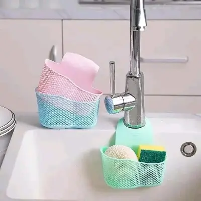 Picture of Sink Sponge Holder for Kitchen,Sponge Holder for Kitchen Sink,Hanging Bathtub Caddy Organizer with Adjustable Strap,Save Sink - Multicolor