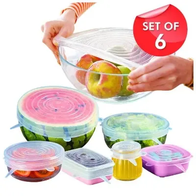 Picture of Silicone Reusable Stretch Seal Vacuum Food Storage Bowl Cover – 6 Pcs Set - Multicolor