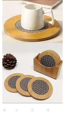 Picture of Round Shape Shape Heating Insulation Resistant Natural Bamboo Wooden Coaster Heat Table Ware Pad Place Mat for Hot Coffee, Bowl Tea Cup, Home - Multicolor