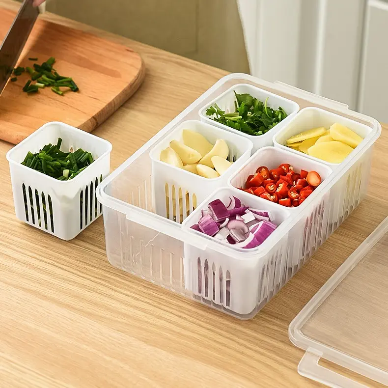 Picture of Refrigerator Storage Box 6 Grid Food Vegetable Fruit Storage Box - White