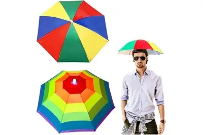 Picture of Rainbow Umbrella Hat, Head Umbrella Hat Fishing Umbrellas Hats Adjustable Umbrellas - Multicolor