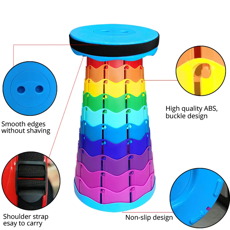 Picture of Rainbow Telescopic Stool Outdoor Portable Chair Folding Camping Fishing Chair Traveling Picnic Retractable Folding Chair - Multicolor