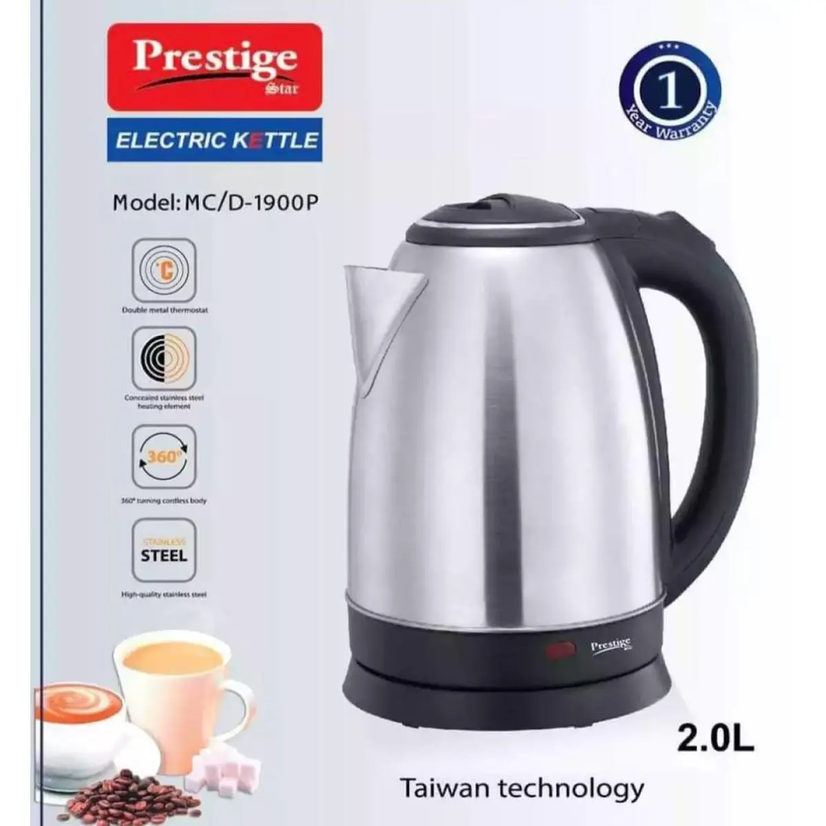 Picture of Prestige Electric Kettle - 2 Liter - Silver And Black - Black