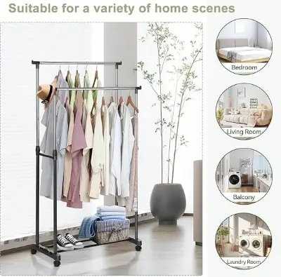 Picture of Premium Double Pole Portable Adjustable Stainless Steel Portable Telescopic Clothes Rack | Foldable and Garment Hanging Rack - Multicolor