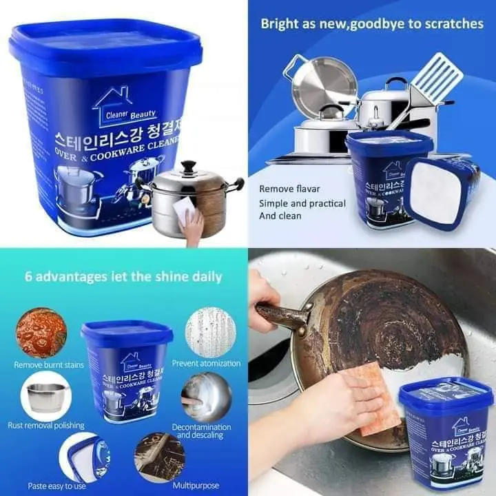 Picture of Powerful Stainless Steel Cookware Cleaning Paste Multi-purpose Household Kitchen Cleaner Washing Pot Bottom - Multicolor