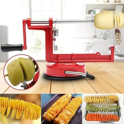 Picture of Potato Twister Potato Slicer Stainless Steel Tornado Slicer Manual Cutter Spiral Chips Vegetable Tools Kitchen Accessories - Red