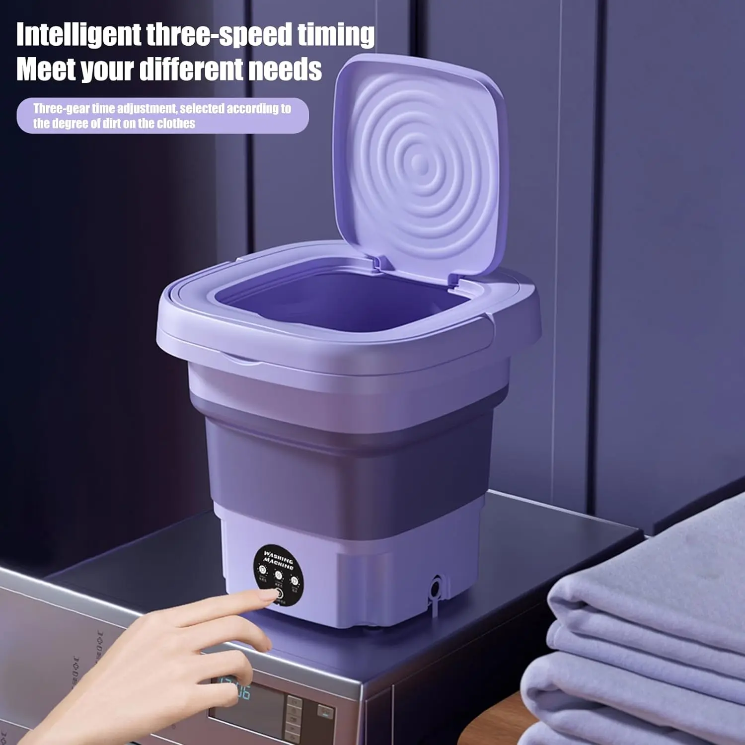 Picture of Portable Washing Machine 6.5L/8L Foldable Mini Washer with 3 Cleaning Modes Half Automatic Washing Machine for Baby Clothes, Underwear or Small Items, Dorm, Camping Green - Multicolor