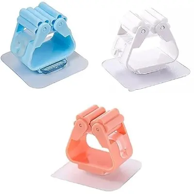 Picture of Plastic Mop Holder and Broom Holder Wall Mounted Self Adhesive Broom Stick Holder, Anti-Slip Broom Organizer, Multifunction Mop & Broom Stand for Kitchen, Bathroom - Multicolor