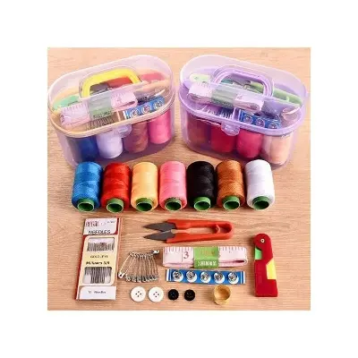 Picture of New Mini Sewing Kit Accessories Storage Organizer Box Plastic Thread Threader Needle Scissor Travel Box