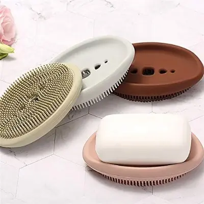 Picture of Multifunctional Silicone Soap Box With Brush Kitchen Bathroom Cleaning Brush Soap - Multicolor