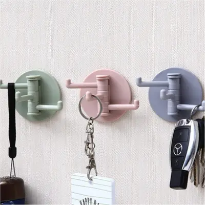 Picture of Multifunctional Rotatable Seamless Adhesive Hanger Powerful 3 Branch Wall Stick Hooks 1 Pcs - Multicolor