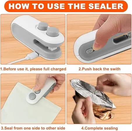 Picture of Mini Bag Sealer, Handheld Heat Vacuum Sealer, 2 in 1 Heat Sealer and Cutter with Cutter, Rechargable Portable Bag Resealer Machine - Multicolor