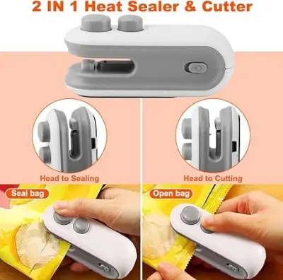 Picture of Mini Bag Sealer, Handheld Heat Vacuum Sealer, 2 in 1 Heat Sealer and Cutter with Cutter, Rechargable Portable Bag Resealer Machine - Multicolor