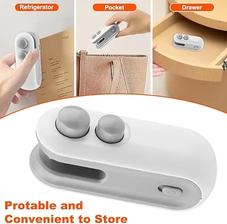 Picture of Mini Bag Sealer, Handheld Heat Vacuum Sealer, 2 in 1 Heat Sealer and Cutter with Cutter, Rechargable Portable Bag Resealer Machine - Multicolor