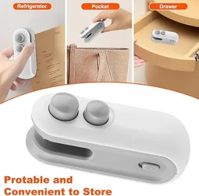 Picture of Mini Bag Sealer, Handheld Heat Vacuum Sealer, 2 in 1 Heat Sealer and Cutter with Cutter, Rechargable Portable Bag Resealer Machine - Multicolor