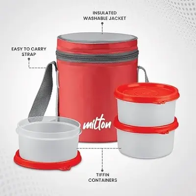 Picture of MILTON Softline Foodie Tiffin Insulated Lunch Box, Set of 3, (280 ml Each), Blue | Leak Proof | Microwave Safe - Multicolor