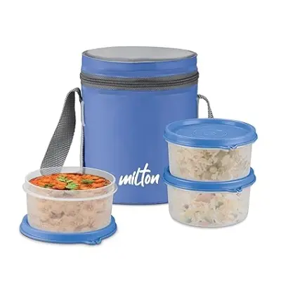 Picture of MILTON Softline Foodie Tiffin Insulated Lunch Box, Set of 3, (280 ml Each), Blue | Leak Proof | Microwave Safe - Multicolor