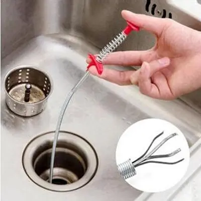 Picture of Metal Wire Sewer Cleaning Sticks Clog Remover Cleaning Tool Inch Pipe Dredging Household Tool for Sink - Black