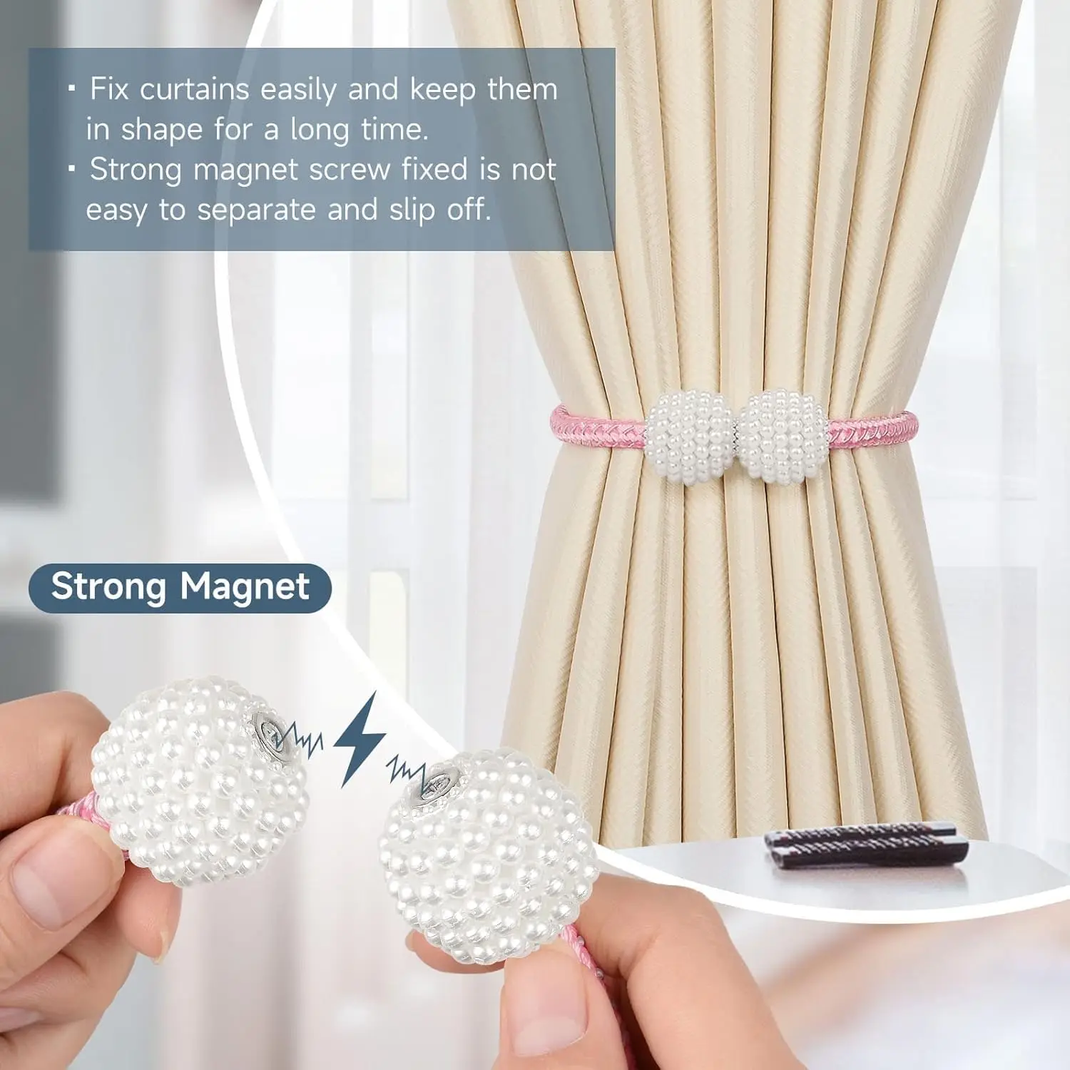 Picture of Magnetic Curtain Tiebacks, 2pcs Curtain Tie Backs Curtain Clips Rope Holdbacks Curtain Holder Buckles For Home Office hotel Window - Multicolor