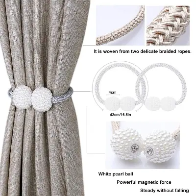 Picture of Magnetic Curtain Tiebacks, 2pcs Curtain Tie Backs Curtain Clips Rope Holdbacks Curtain Holder Buckles For Home Office hotel Window - Multicolor