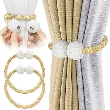 Picture of Magnetic Curtain Tiebacks, 2pcs Curtain Tie Backs Curtain Clips Rope Holdbacks Curtain Holder Buckles For Home Office hotel Window - Multicolor