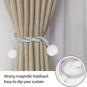 Picture of Magnetic Curtain Tiebacks, 2pcs Curtain Tie Backs Curtain Clips Rope Holdbacks Curtain Holder Buckles For Home Office hotel Window - Multicolor