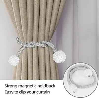 Picture of Magnetic Curtain Tiebacks, 2pcs Curtain Tie Backs Curtain Clips Rope Holdbacks Curtain Holder Buckles For Home Office hotel Window - Multicolor