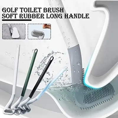 Picture of Long Handle Golf Brush Head Toilet Brush, Flexible Bendable Silicone Golf Toilet Bowl Cleaner Brush - Multicolor