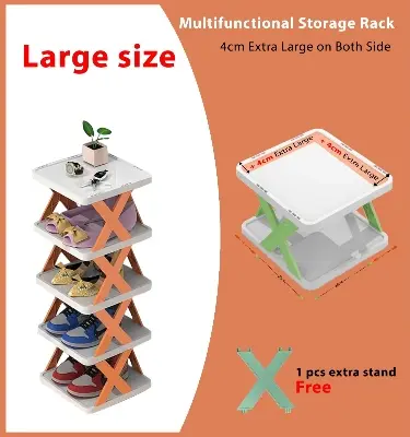Picture of Large Size Multilayer Shoe Rack- 5 Layer Shoe Shelf Removable Shoe Cabinet With Extra X Stand (1pcs) - Multicolor