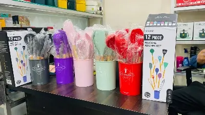 Picture of Kitchen Utensil Set, 12 Piece Silicone Cooking Spoon Set, Kitchen Utensils Silicone Cookware Set of 12 with Heat Resistant Wooden Holder, Non-Stick Cooking Set - Multicolor