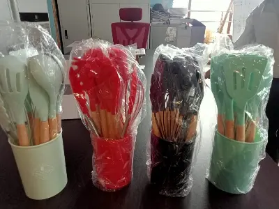 Picture of Kitchen Utensil Set, 12 Piece Silicone Cooking Spoon Set, Kitchen Utensils Silicone Cookware Set of 12 with Heat Resistant Wooden Holder, Non-Stick Cooking Set - Multicolor