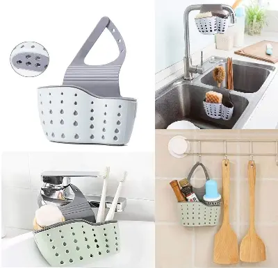 Picture of Kitchen Sink Sponge Holder Drain Basket Hanging Strainer Organizer Storage - Multicolor