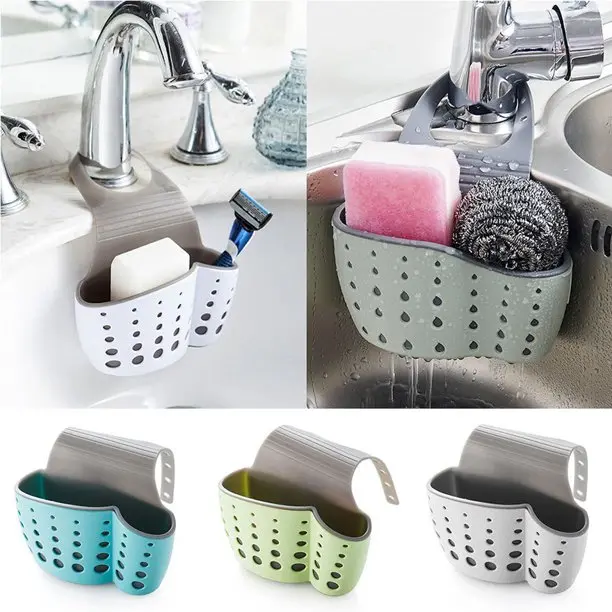 Picture of Kitchen Sink Sponge Holder Drain Basket Hanging Strainer Organizer Storage - Multicolor
