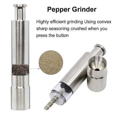 Picture of Kitchen Mini Pepper Grinder Crusher Mill Stainless Steel Hand Thumb Press Set Machine with Stylish Design for Grinding Salt and Black Pepper - Silver