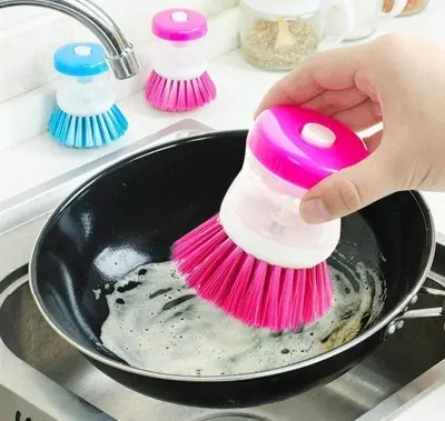 Picture of Kitchen Dispense Soap Water Dish Cleaning Brush - Multicolor