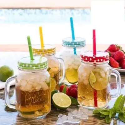 Picture of Juice Glass Straw Jar with Lid and Straw Summer Ice Cream Fruit Cold Drinking Water Jars Cold Coffee Juice Cup Glass Mason Jar 500 ml - Coffee Mug - Multicolor