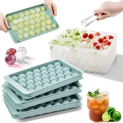Picture of Ice Cube Tray Round Ice Ball Maker Mold Sphere Circle Ice Chilling Cocktail Whiskey Tea Coffee Ice Cube Mold - Multicolor