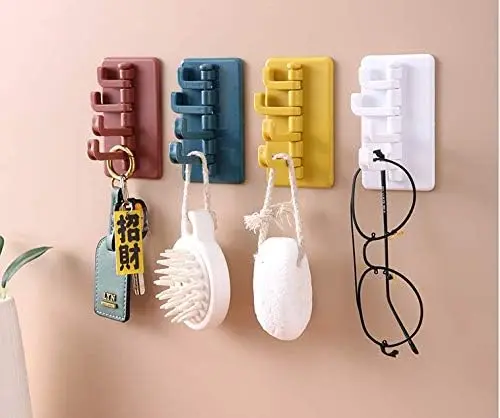 Picture of Hooks for Hanging Hooks for Hanging Adhesive Hooks, 4PCS Organ Strong Wall Hooks, Wall Mounted Waterproof Kitchen Bathroom Storage Rack Hook - Multicolor