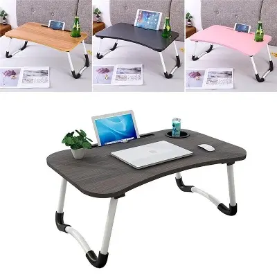 Picture of Home Folding Portable Bed Tray Table Laptop Lap Support Frame Bedroom Laptop Desk With Breakfast Cup Slot Study Table No Ratings