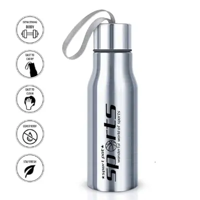 Picture of Helloworld 1 Pc 700Ml Stainless Steel Sports Water Bottle - Ideal For Sports Activities - On-The-Go Hydration - Silver