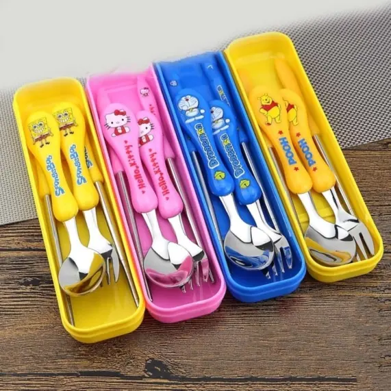 Picture of Hello Kitty Kawaii Cartoon Stainless Steel Children's Cutlery Three-Piece Set Sanrioed Anime Girl Heart Spoon