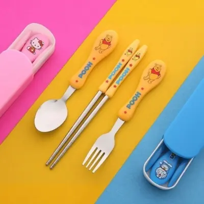 Picture of Hello Kitty Kawaii Cartoon Stainless Steel Children's Cutlery Three-Piece Set Sanrioed Anime Girl Heart Spoon