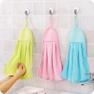 Picture of Hanging Coral Velvet Towel Cleaning Drying Wipe Water Towels Water Absorption - pink - Pink