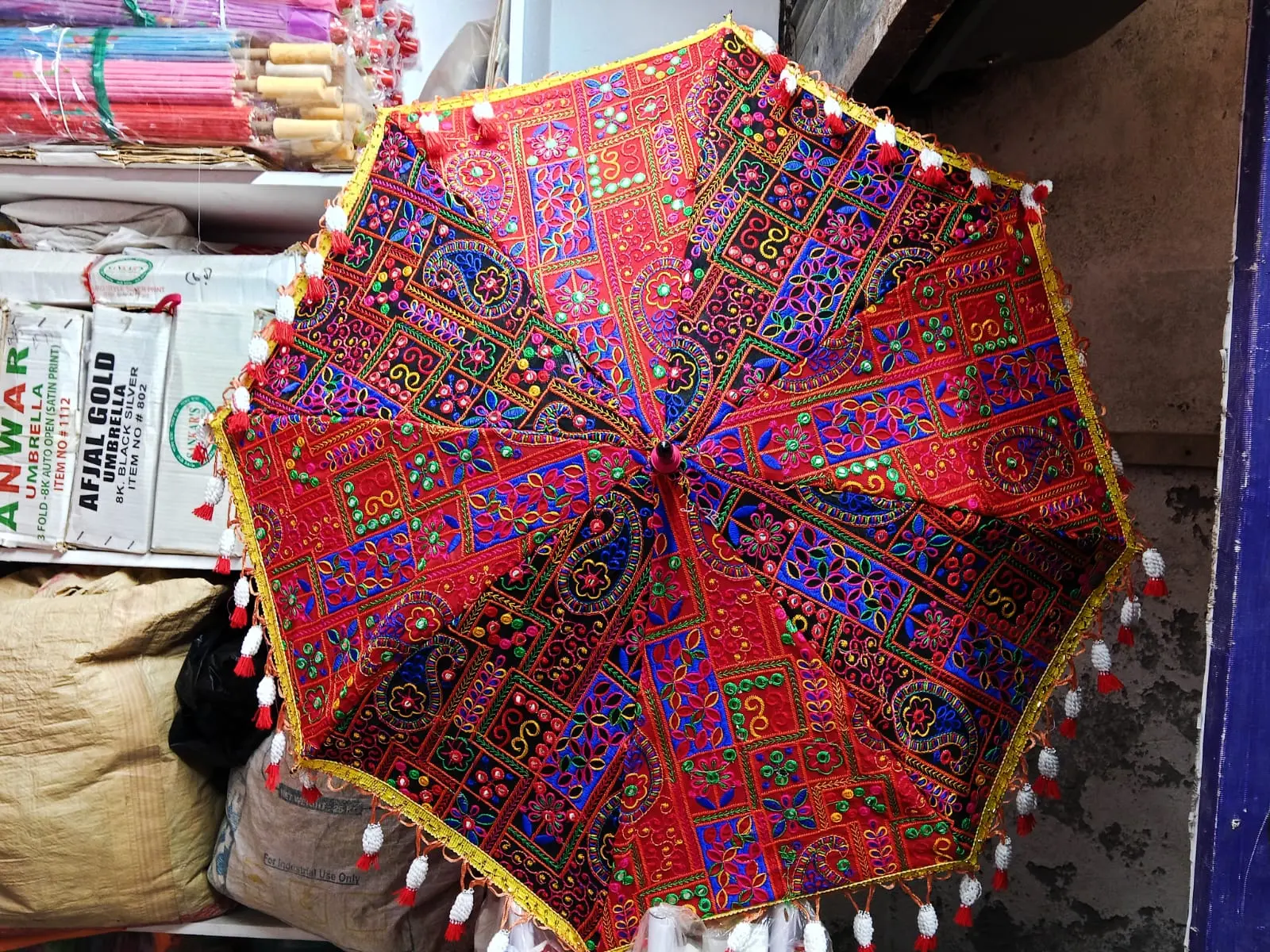 Picture of Handmade Sun Shade Garden Umbrellas-Embriodery Umbrella for Garden Table, Umbrella Outdoor Garden, Umbrellas - Multicolor