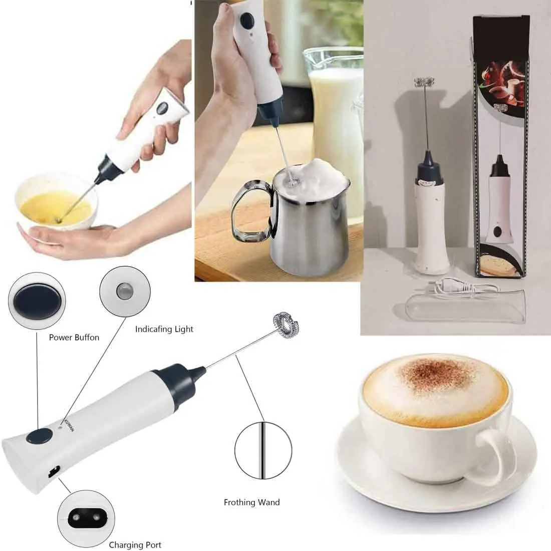 Picture of Hand Liquid Mixer and Coffee Maker Juice Maker Rechargeable - White image Hand Liquid Mixer and Coffee Maker Juice Maker Rechargeable - White image Hand Liquid Mixer and Coffee Maker Juice Maker - Multicolor