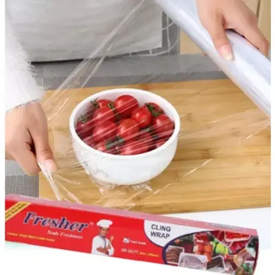 Picture of Fresher Plastic Stretch Wrap Clear Cling Food Grade PE Vinyl Film Plastic Wrapping Paper Roll 60 meter Ideal food Wrapping paper for Keeping Food Fresh - Multicolor
